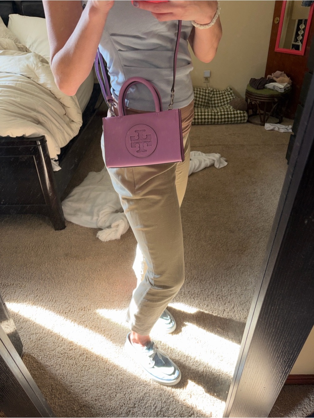 Tory Burch Lilac Leather Mini Satchel with Logo Medallion - Picture 8 of 8